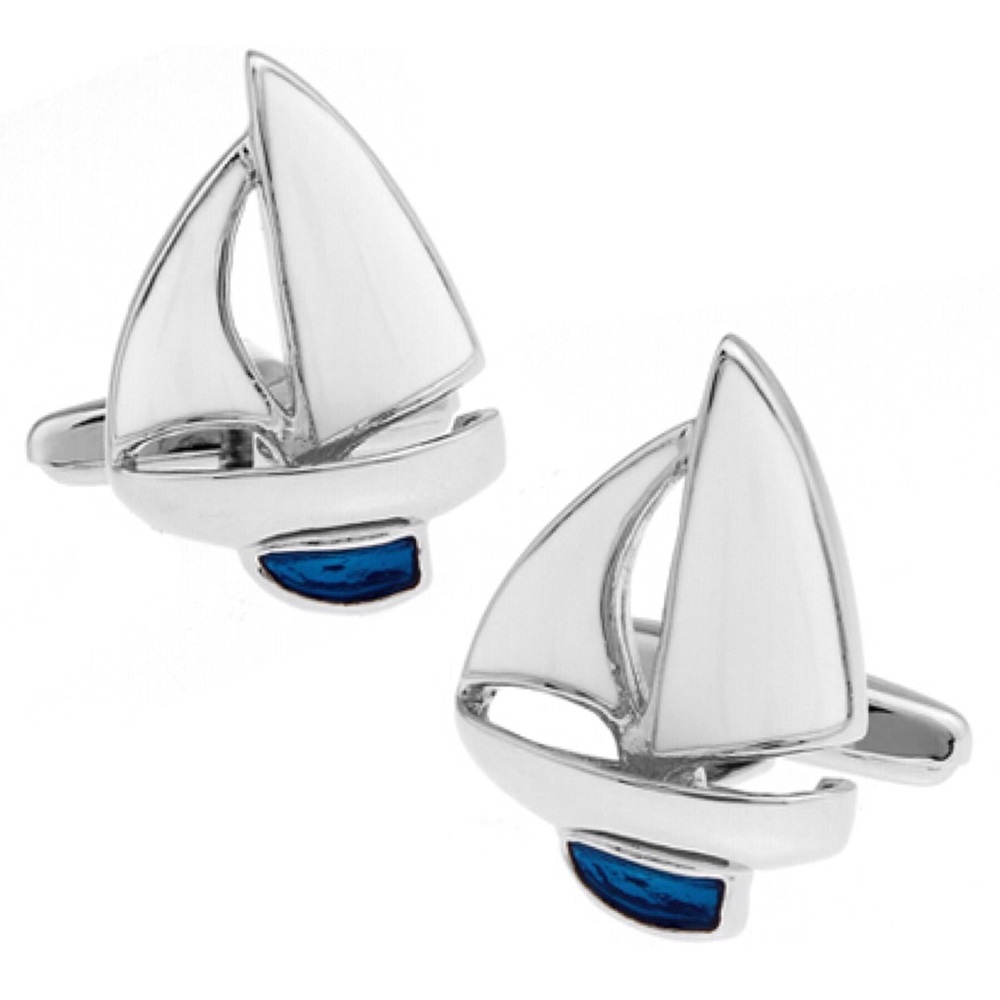 White and Blue Sailboat Cufflinks - Picture 1 of 16